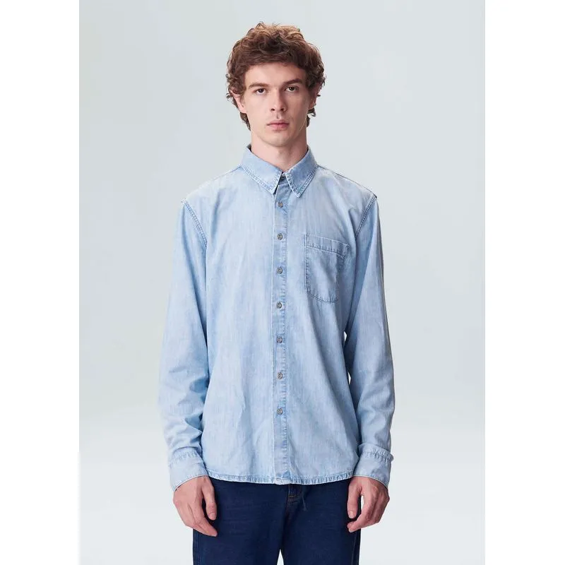 Camisa denim light ml - azul - P