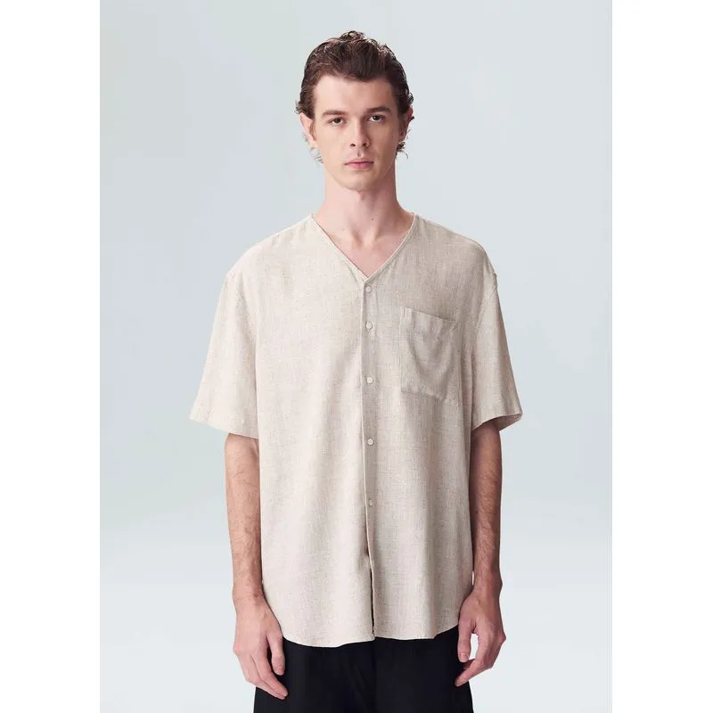 Camisa v neck e mc - natural - M