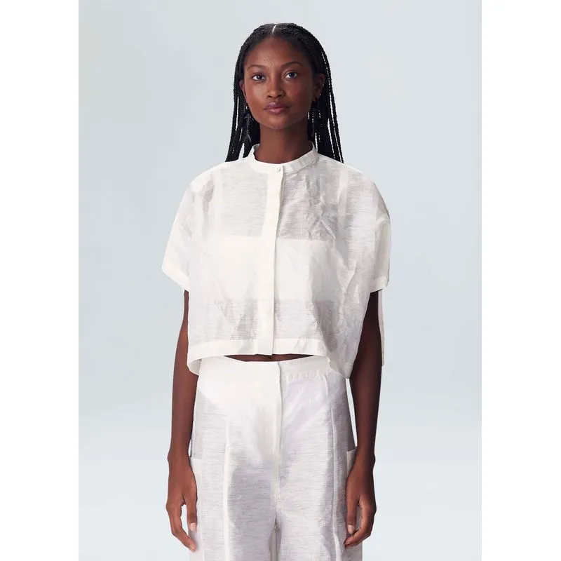 Camisa cropped linen - off white - G
