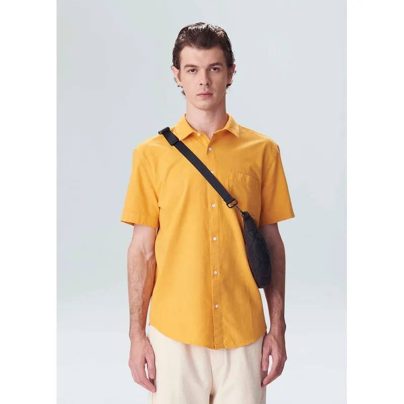 Camisa linen plain mc - amarelo - P