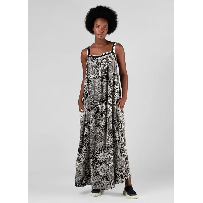 Vestido sunflower night longo - preto e branco - M