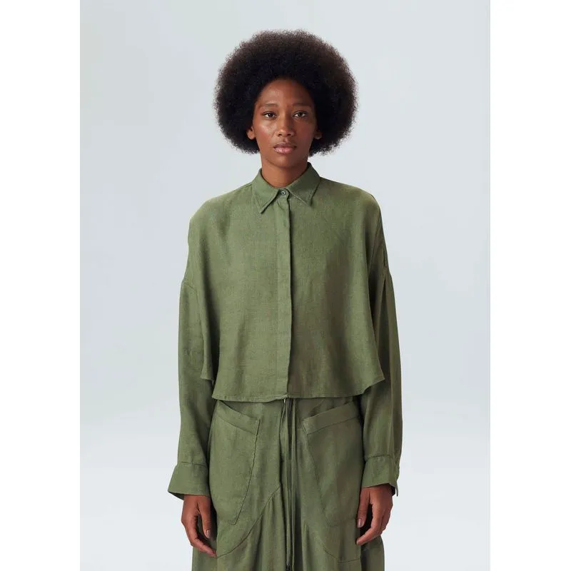 Camisa linho reciclado - verde forest - P