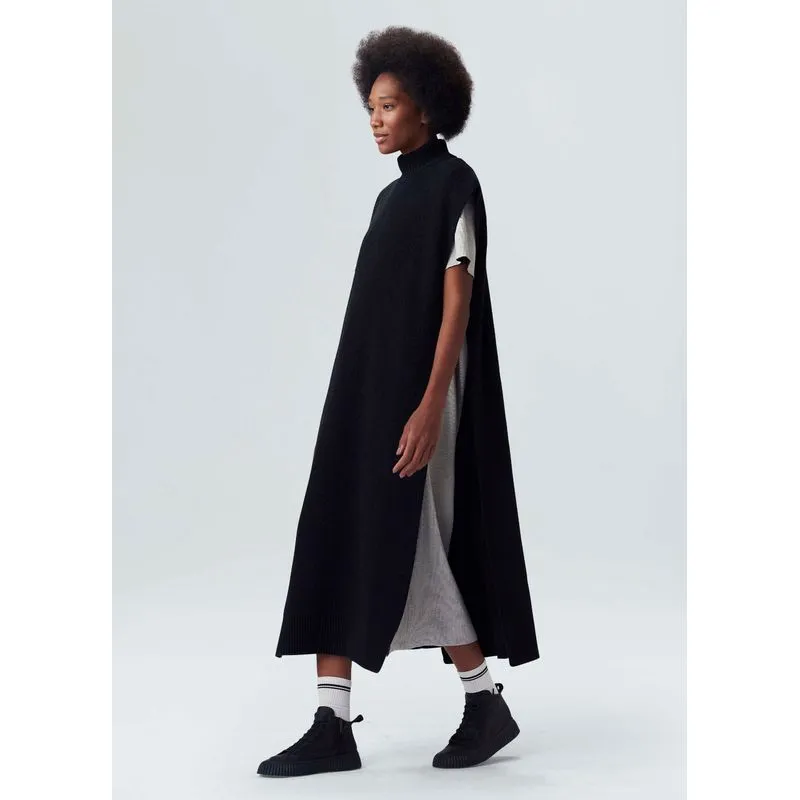 Colete tricot gola alta bouclet - preto - M