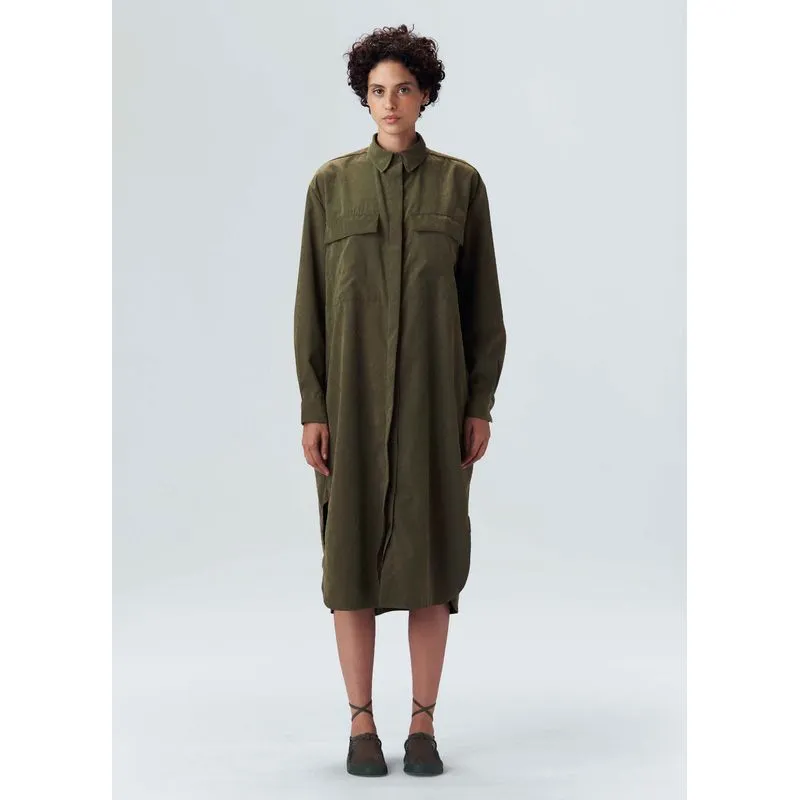 Vestido chemise bolsos midi - verde forest - M