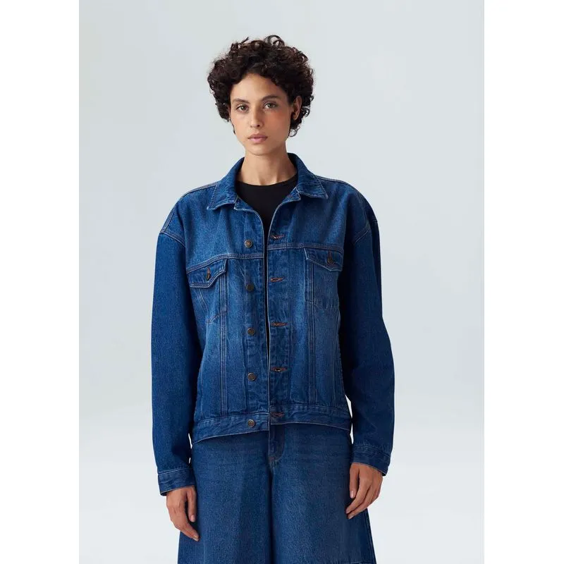 Jaqueta jeans boyfriend - azul - M
