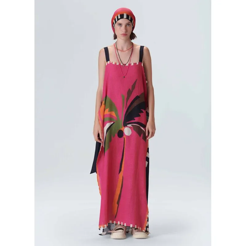 Vestido pareo coqueiro - rosa - M