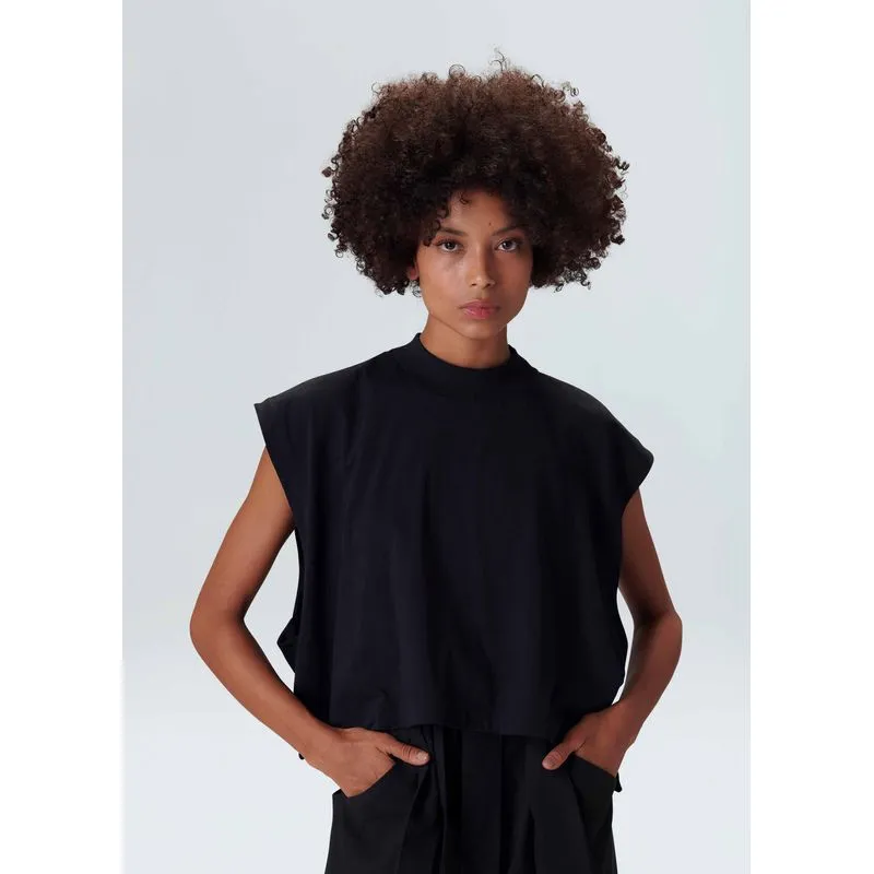 Blusa cropped duo colete - preto - P
