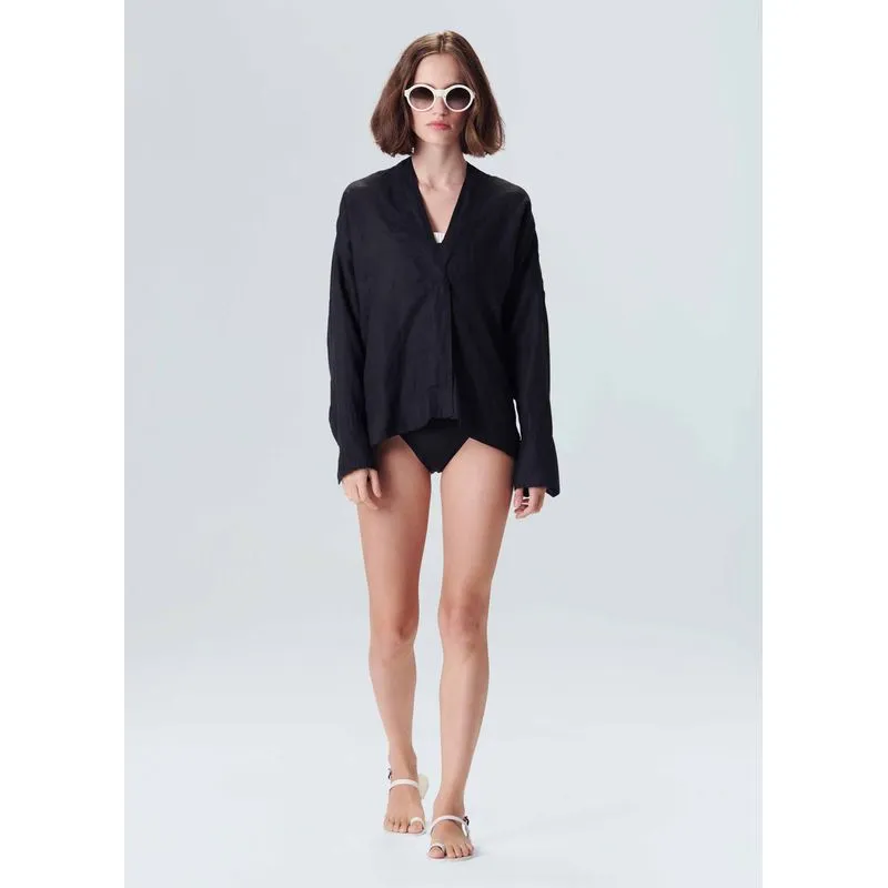 Camisa linen Camisa manga longa linen - preto - G