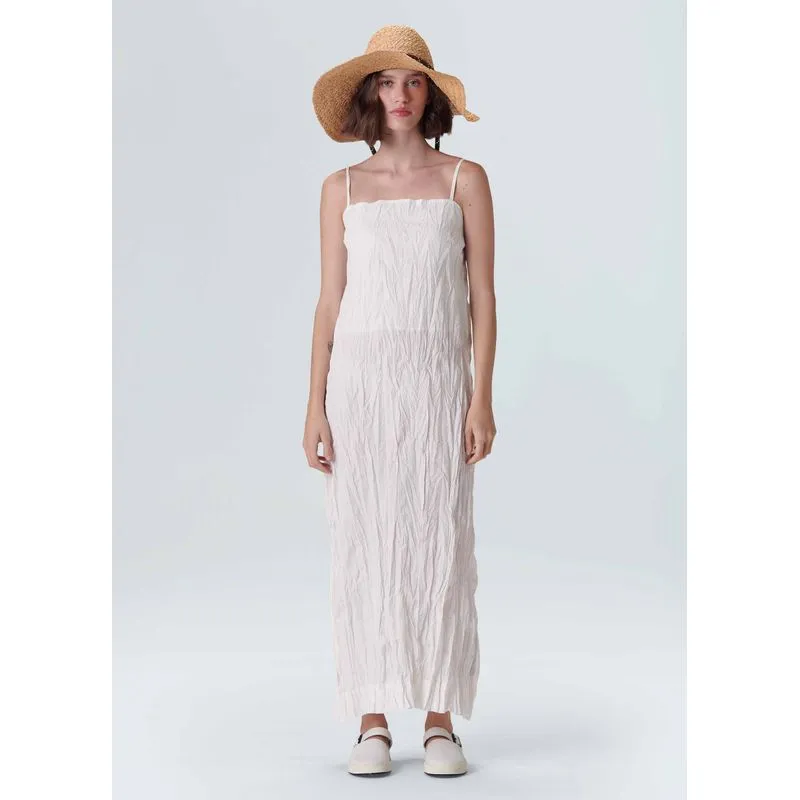 Vestido pleat midi - off white - G