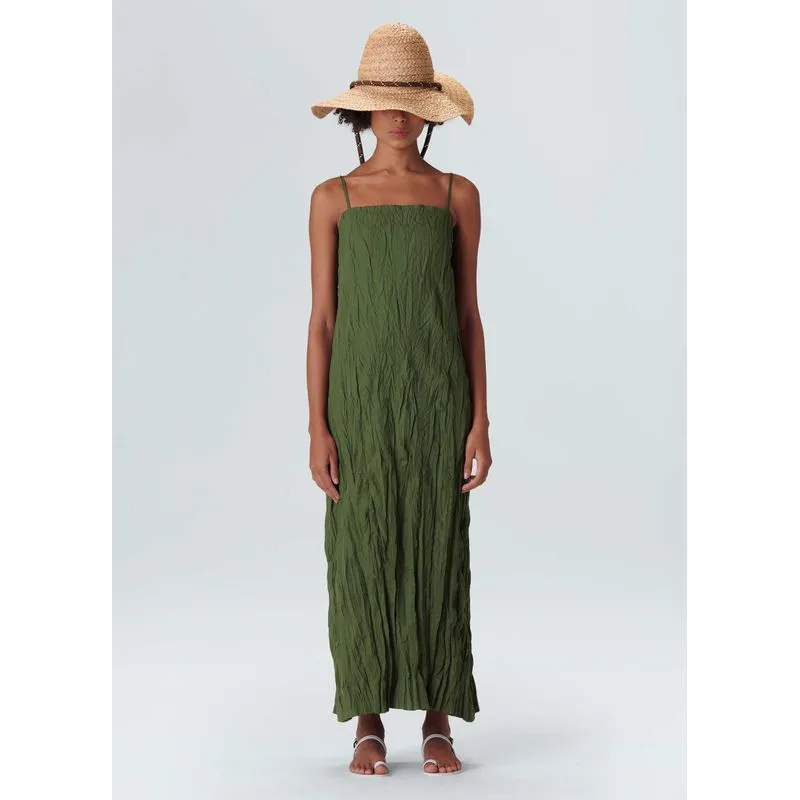 Vestido pleat midi - verde forest - P