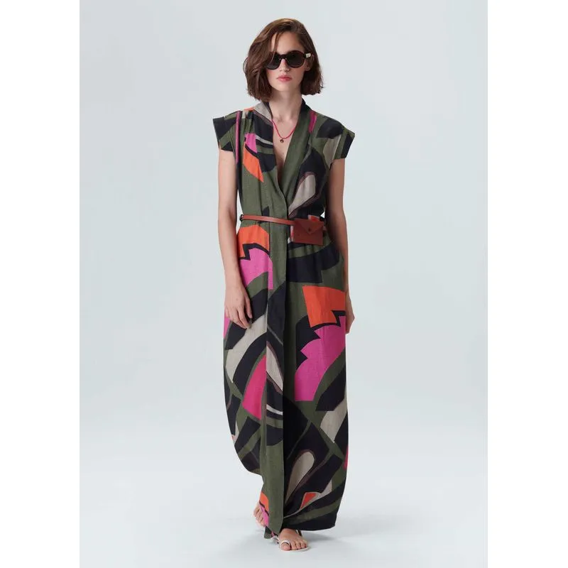 Vestido transpasse folhagem - verde - G