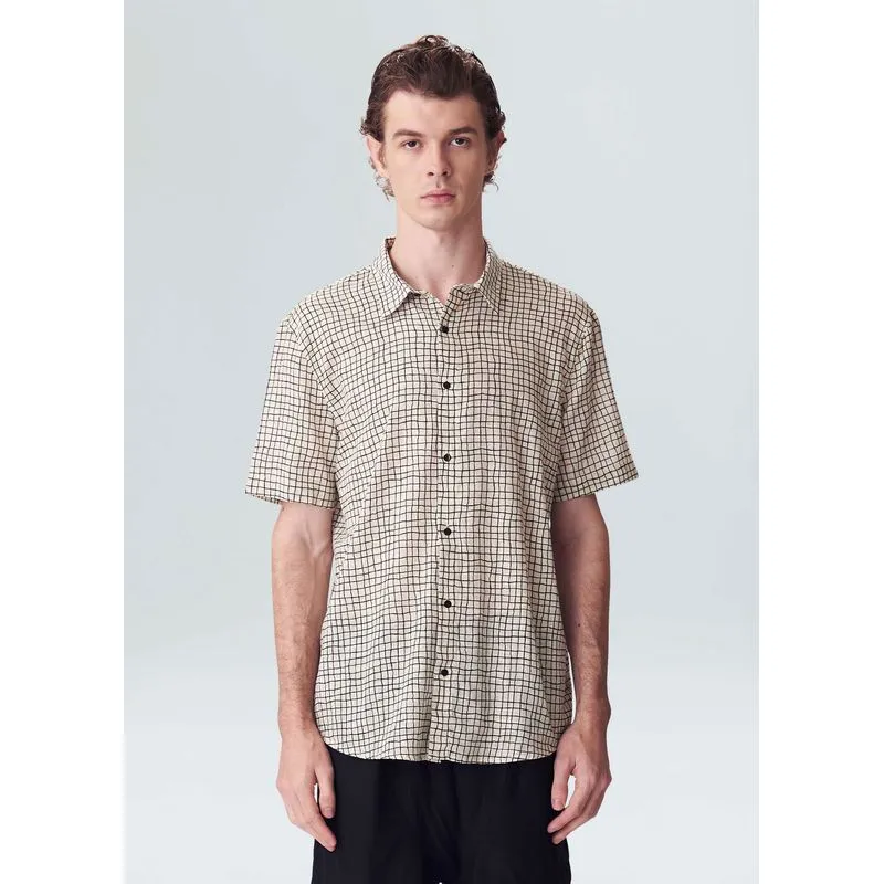 Camisa xadrez fine basic mc - areia - G