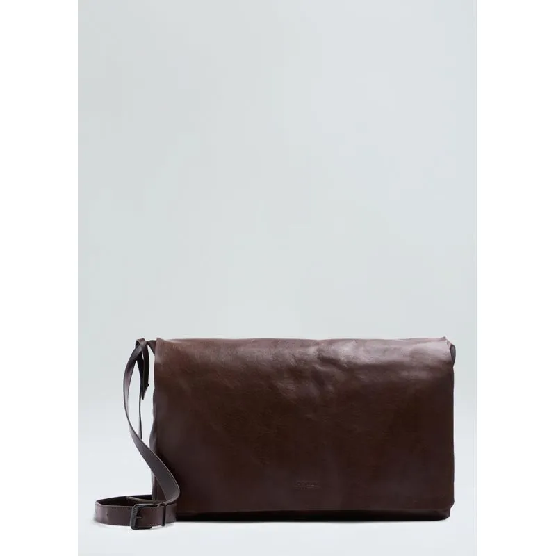 Leather crossbody e-basics bag large - marrom - UN