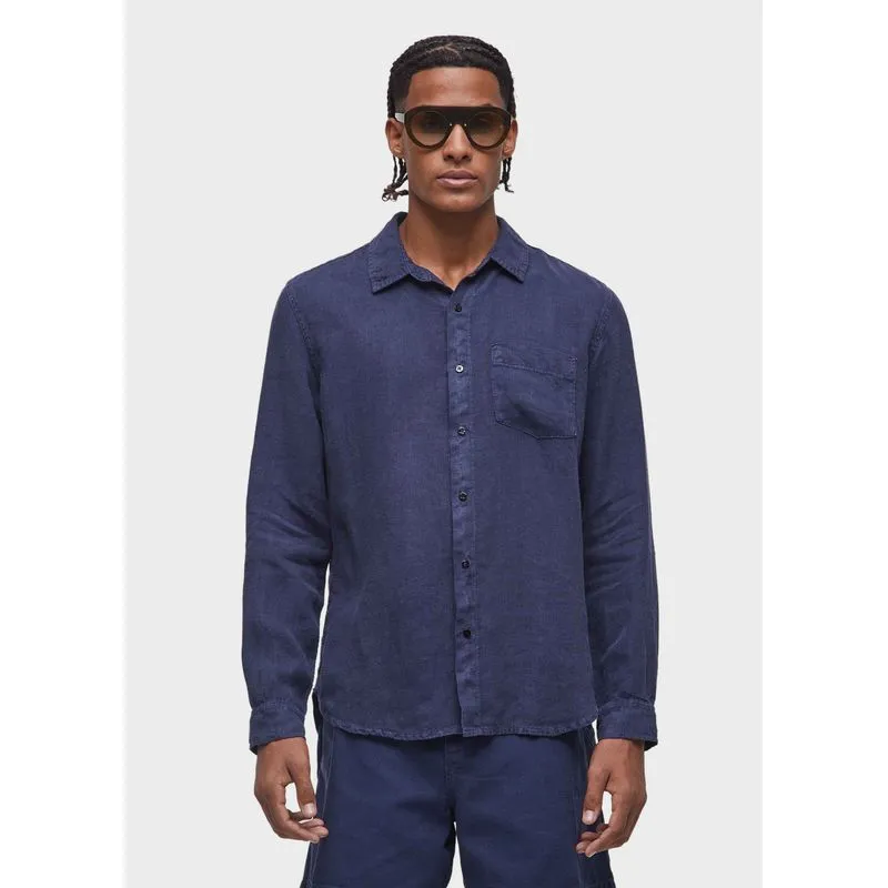 Camisa classic linen ml - azul marinho - GG