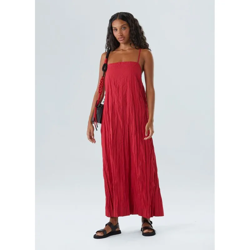 Vestido pleat midi - vermelho - P