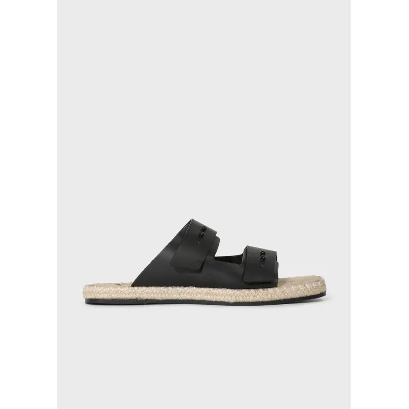 Slide couro e corda - preto - 39