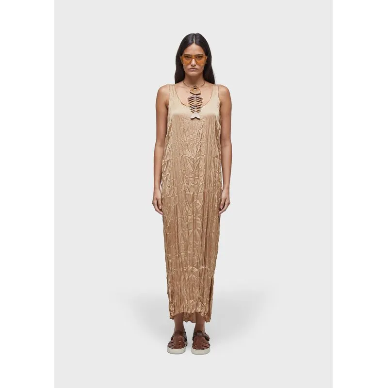 Vestido regata wrinkled satin - bege - M