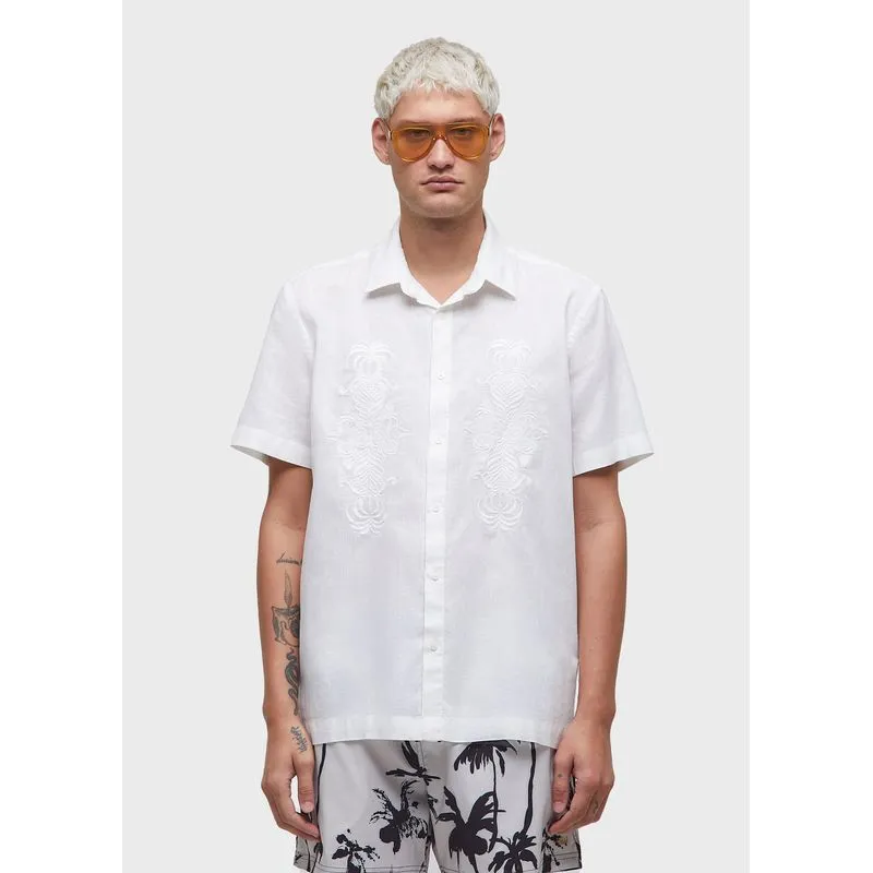Camisa bordado linen arabesco mc - off white - GG