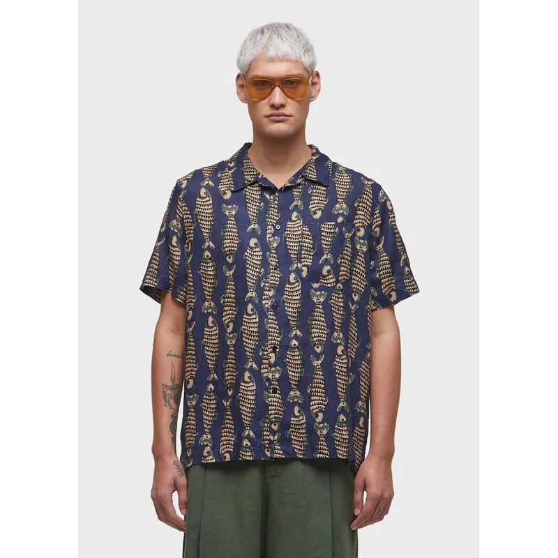 Camisa over peixe naif mc - azul - M