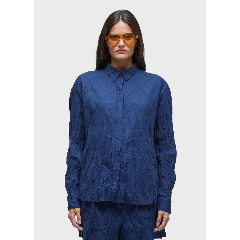 Camisa tricoline wrinkled Camisa ml tricoline wrinkled - azul marinho - M