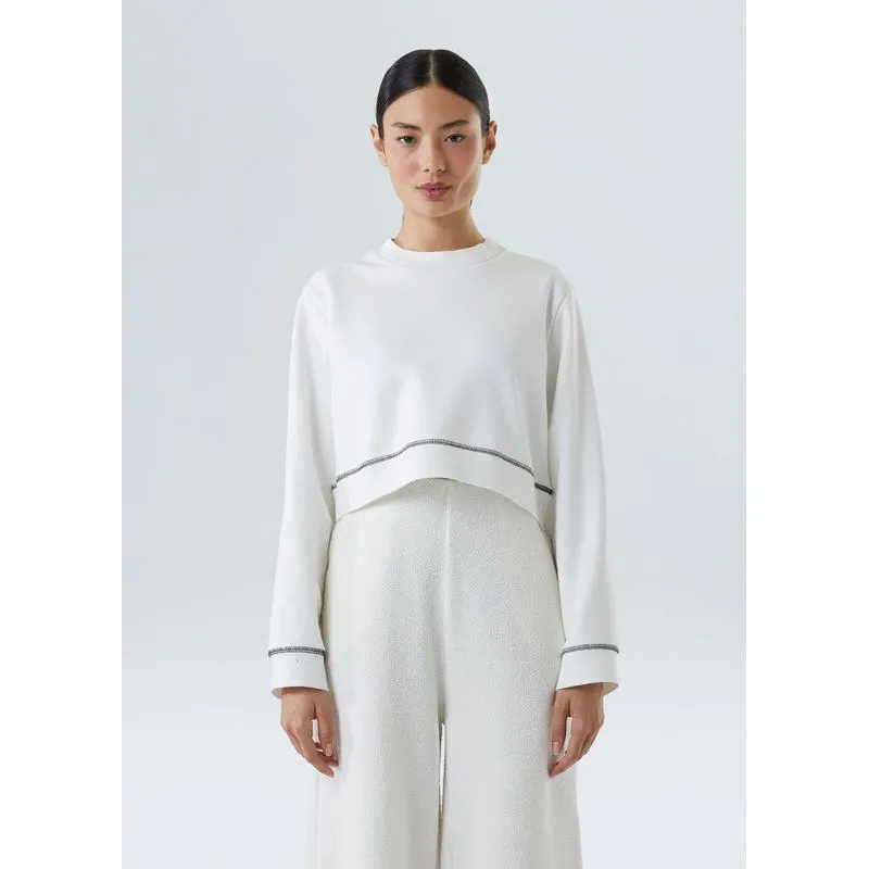 Casaco pespontos manga ampla cropped - off white - P