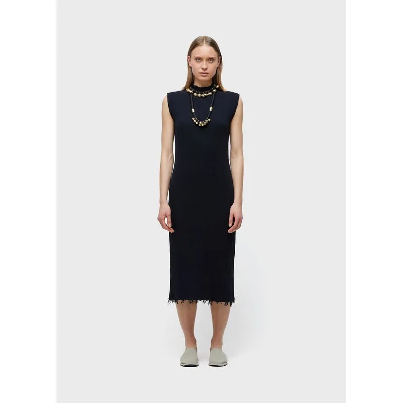 Vestido gola alta frayed - preto - P