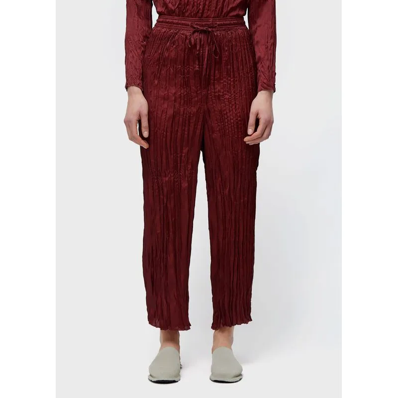 Calça reta wrinkled satin double face - vinho - G