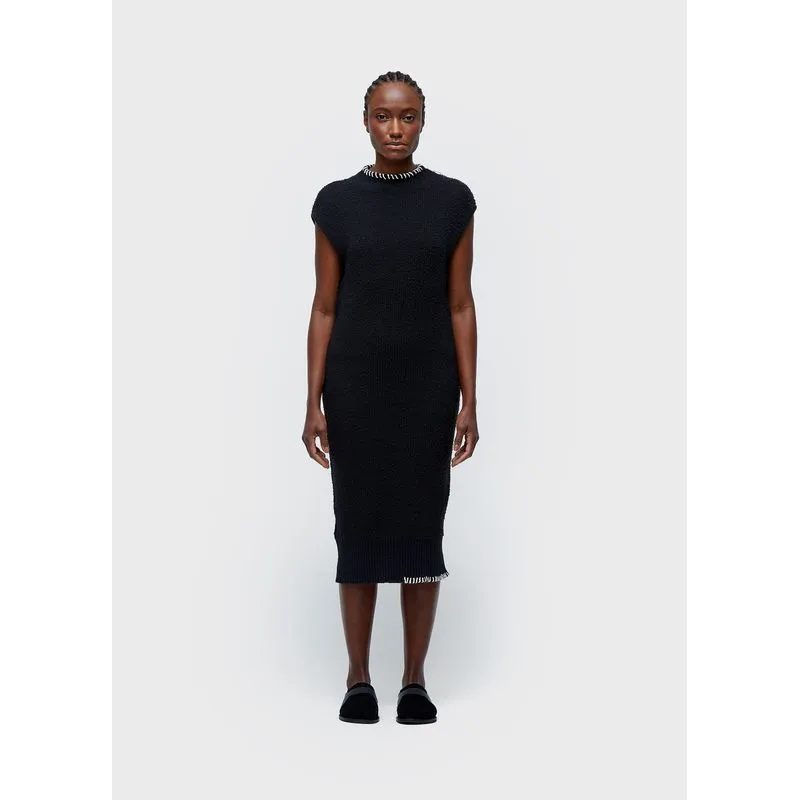 Vestido tricot bouclet pespontos - preto - G
