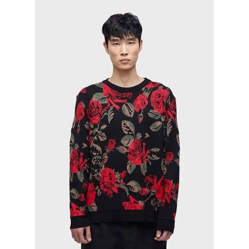 Sweater tricot jacquard vintage rose - preto - P