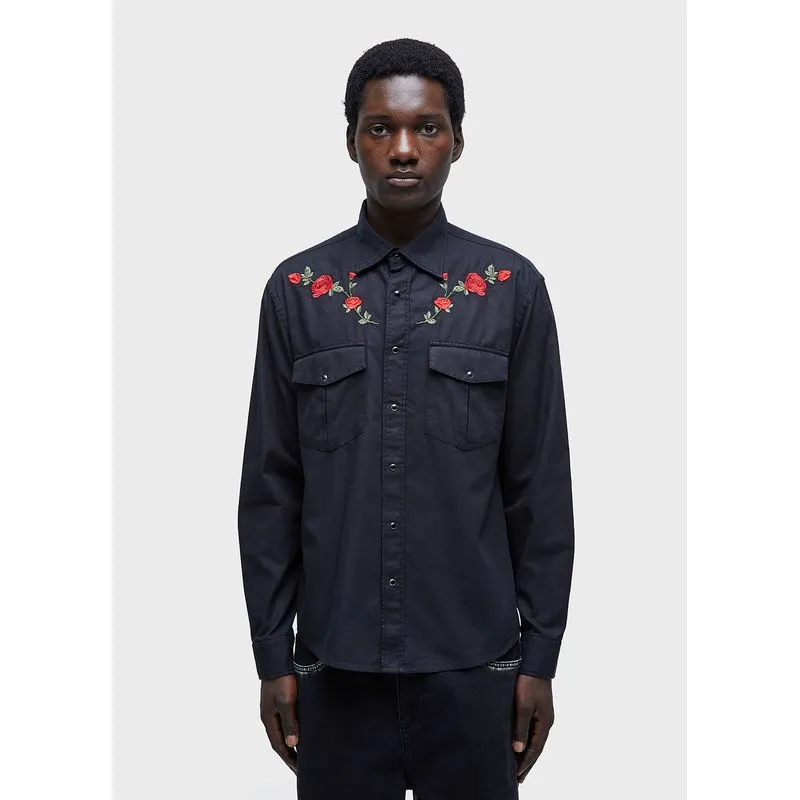 Camisa cotton bordado rosas ml - preto - PP