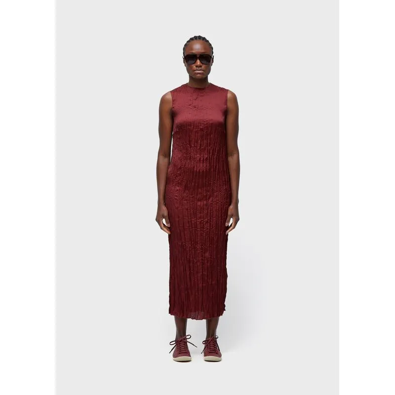 Vestido sleeveless wrinkled satin double - vinho - M