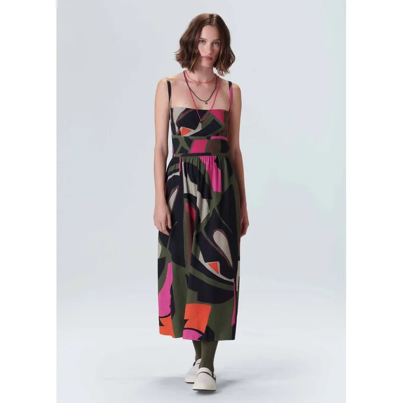 Vestido folhagem midi - verde - M
