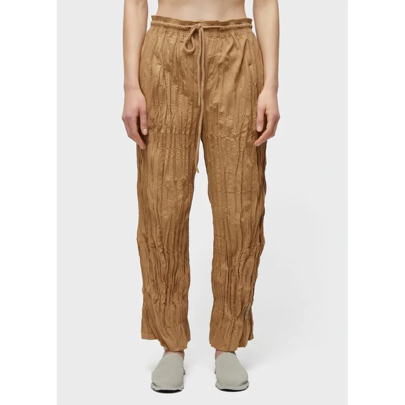 Calça recortes tricoline wrinkled - bege - M