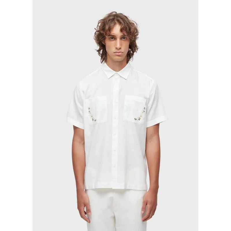 Camisa linen daisy light bordado mc - off white - GG