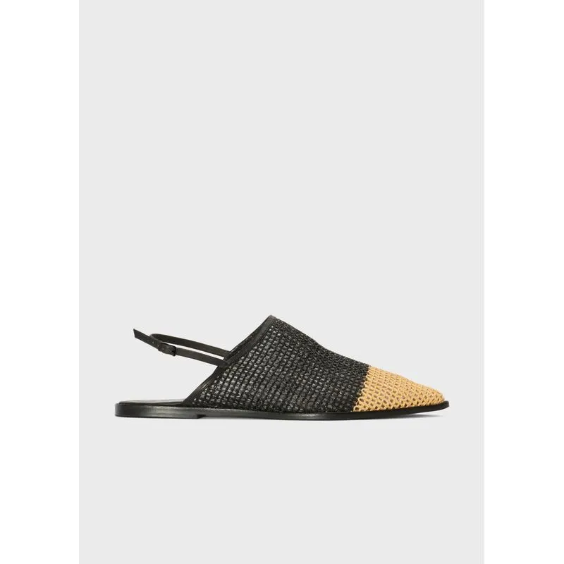 Babouche rafia bicolor - preto - 37