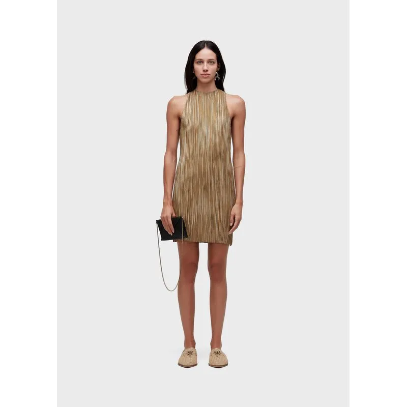 Vestido raglan curto plissado gold - bege - M
