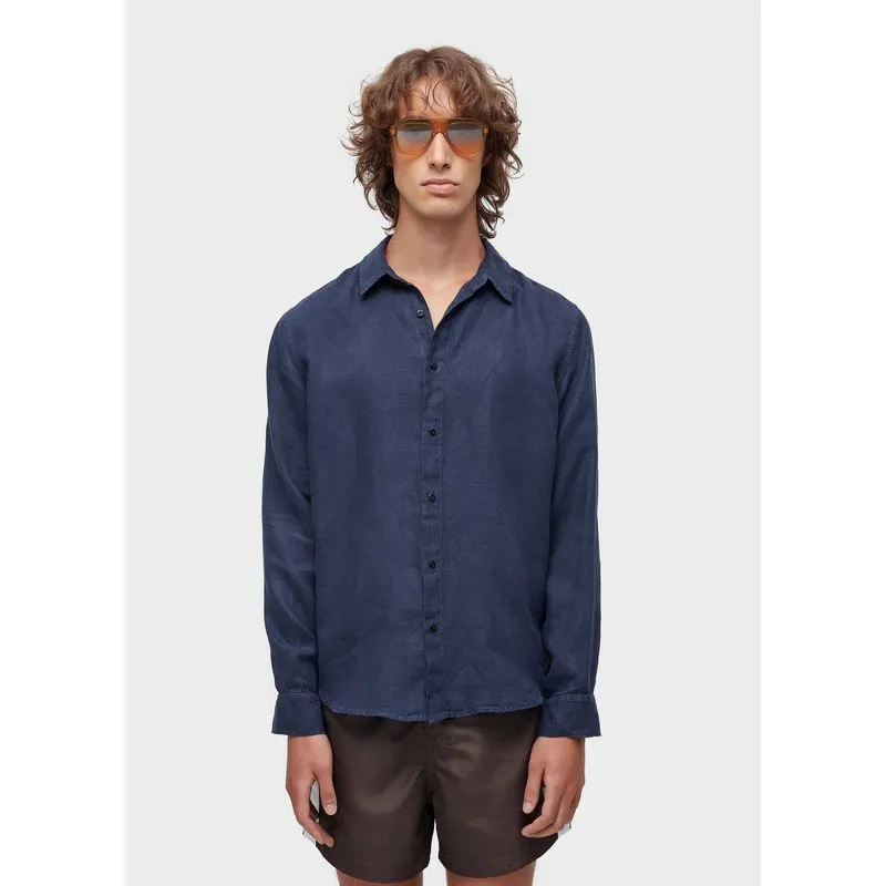 Camisa classic linen new ml - azul - G