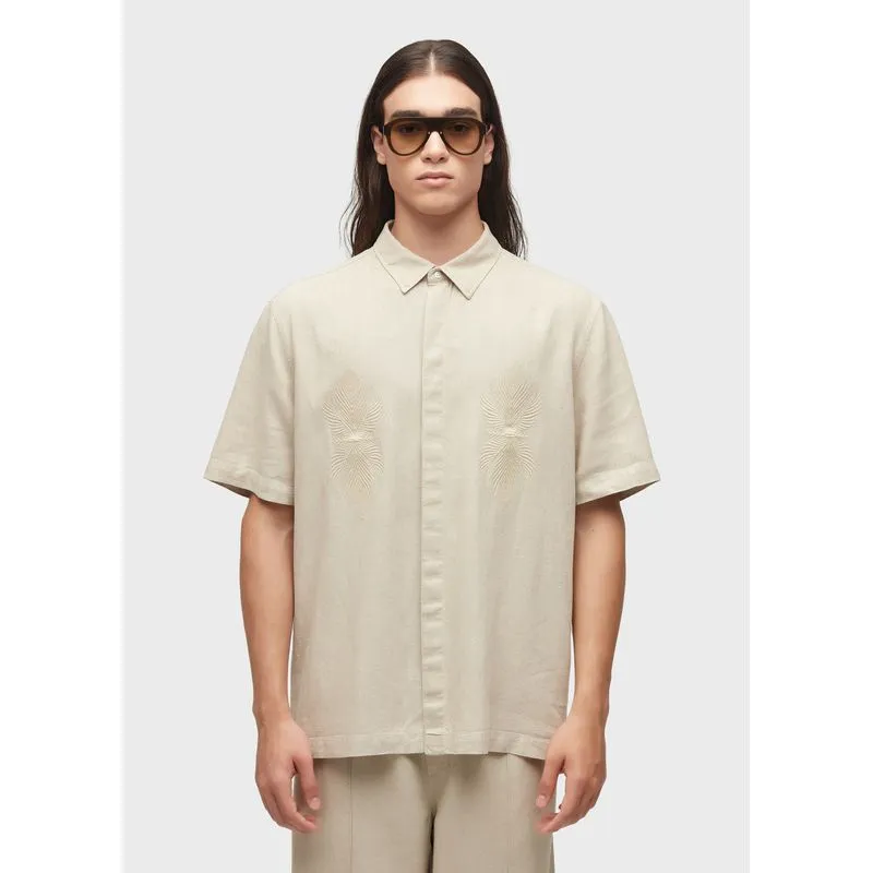 Camisa linen bordado mc - natural - P