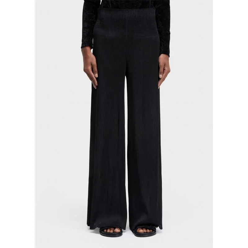 Calça pantalona lastex plisse - preto - 40
