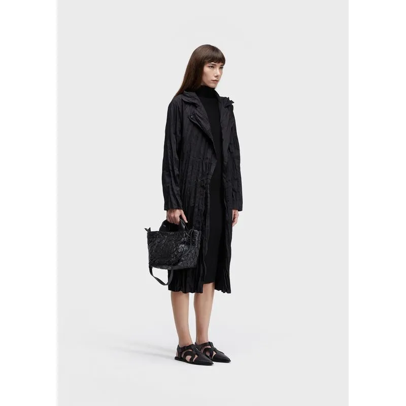 Trench coat wrinkled tricoline - preto - G