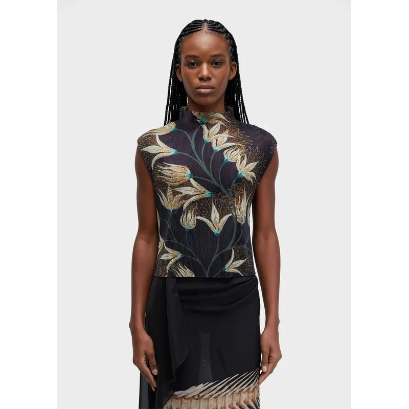 Blusa sleeveless plisse floral trama - preto - G