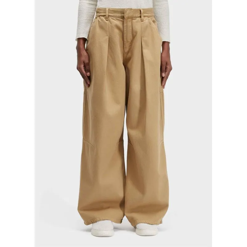 Calça pregas over denim - bege - 40