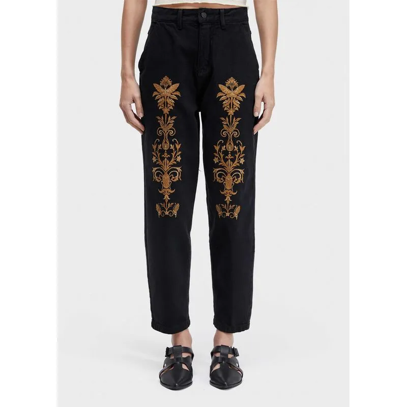 Calça bordado borboleta cotton - preto - 36