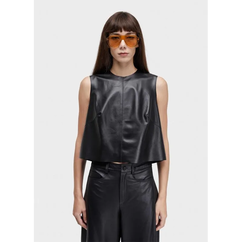Blusa sleeveless couro - preto - P