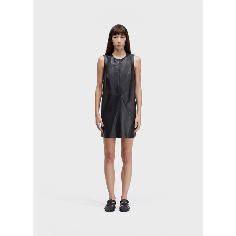 Vestido curto sleeveless couro - preto - G