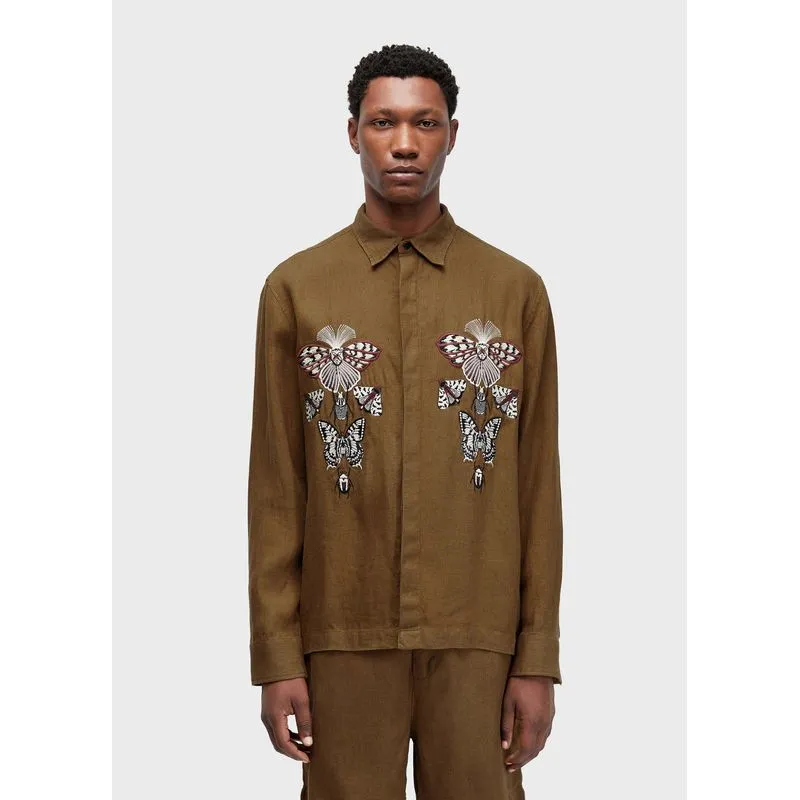 Camisa linen bordado cabinet ml - marrom - G