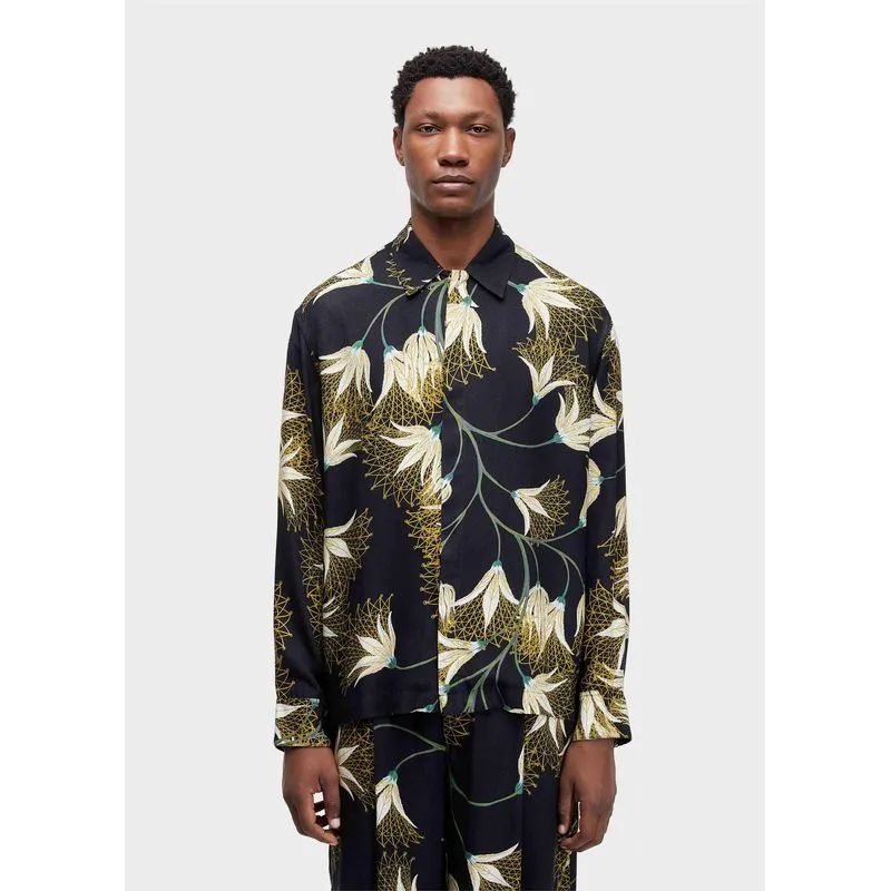 Camisa floral trama ml - preto - G