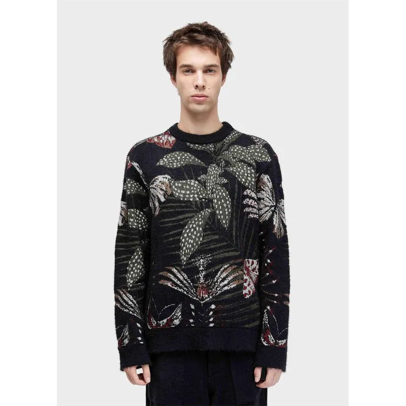 Sweater jacquard botanique - preto - P