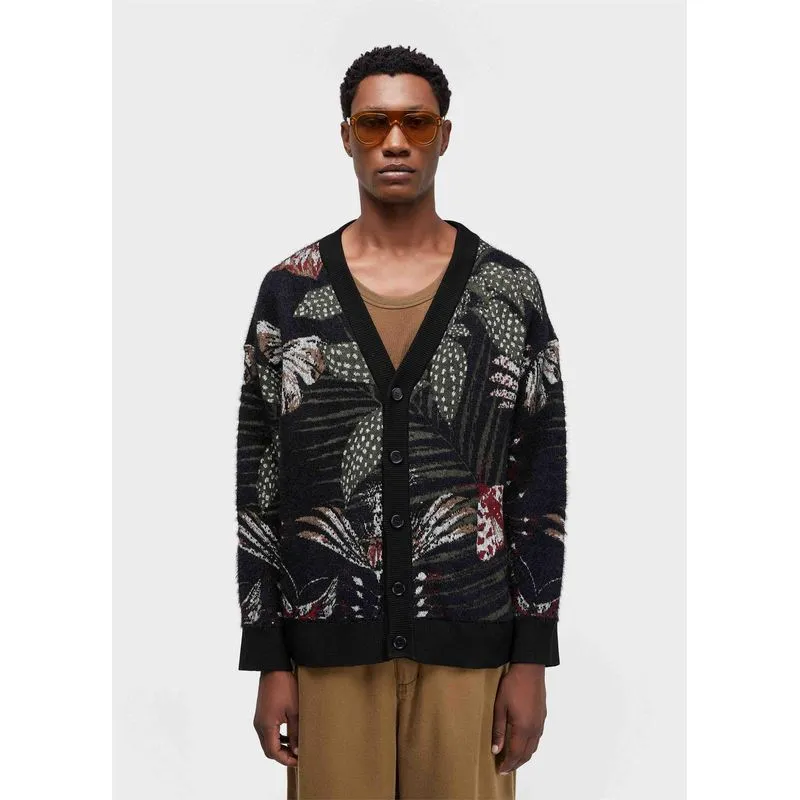 Cardigan jacquard botanique - preto - GG