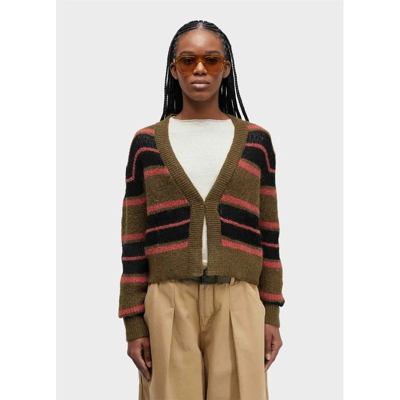 Cardigan tricot listrado Cardigan fem tricot listrado - verde - P